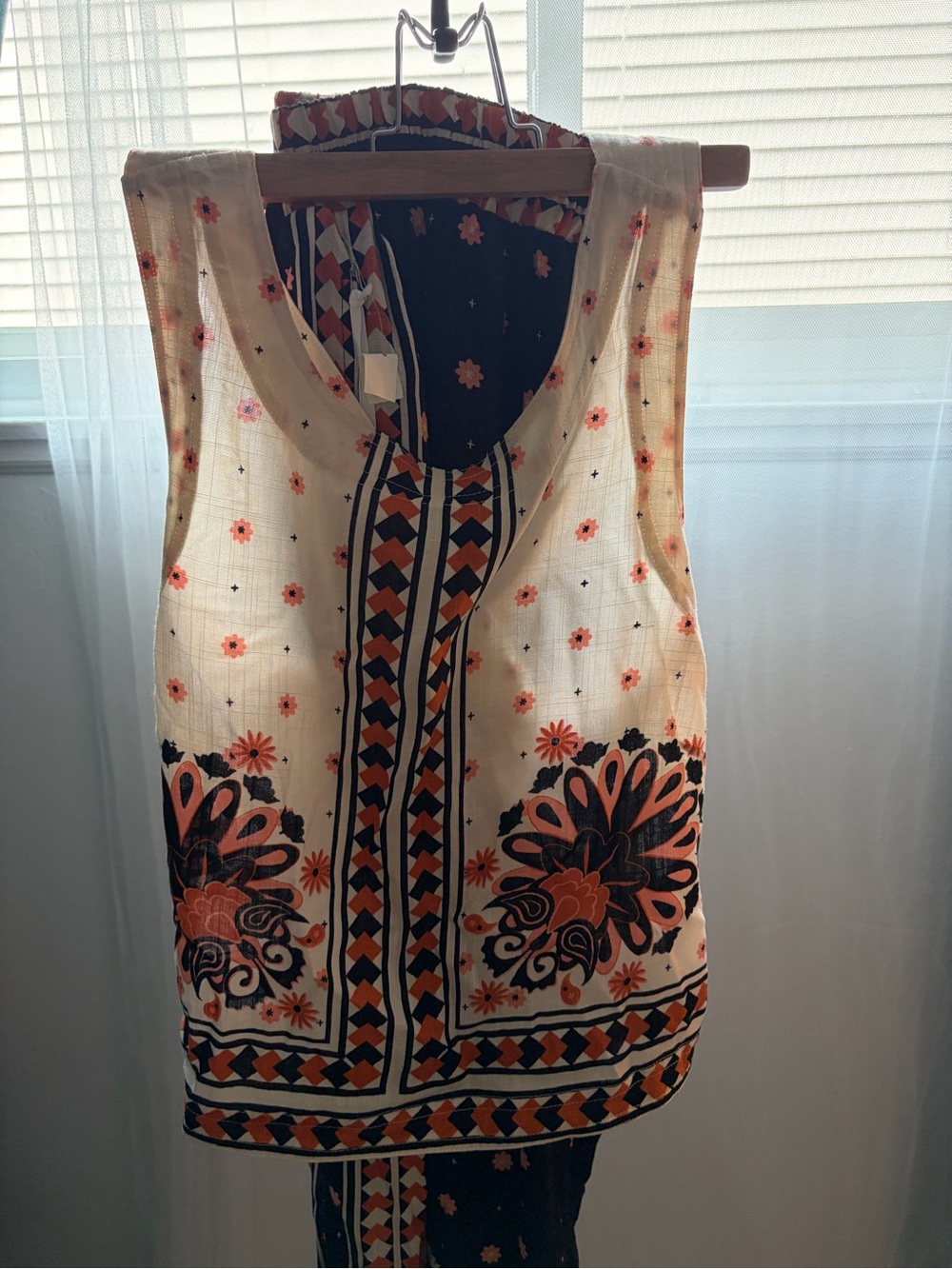 Rose & Olive Two Piece Exotic withCream, Peach, and Black Floral Trim
